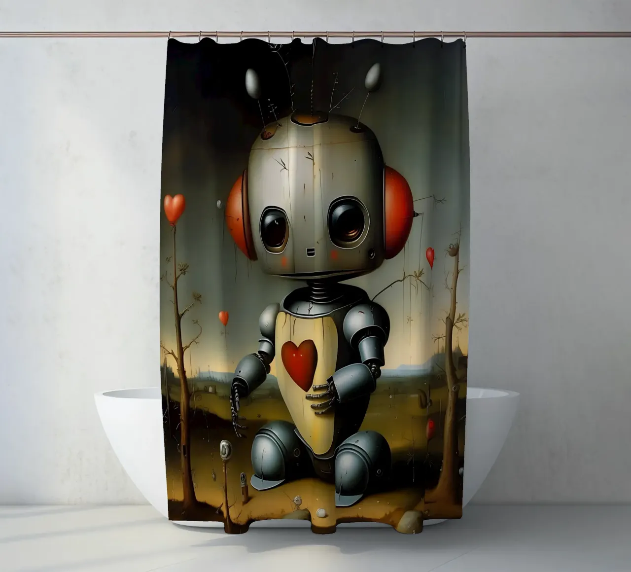 Robot con un cuore_1 tenda da doccia da Pink- und LoveArt by LK