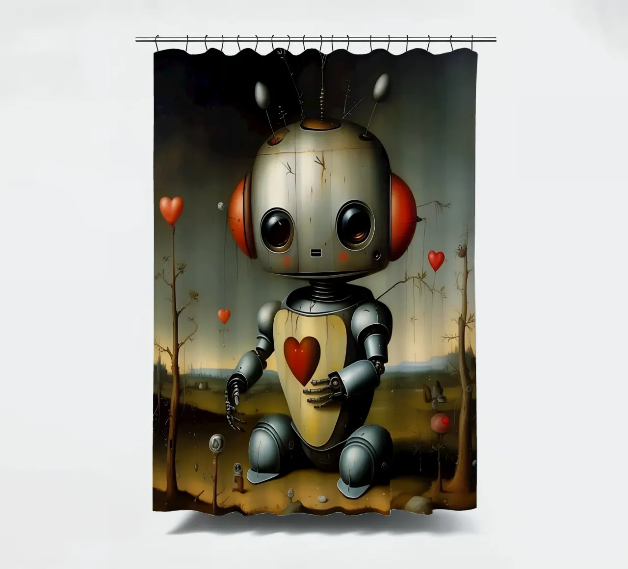 Robot con un cuore_1 tenda da doccia da Pink- und LoveArt by LK