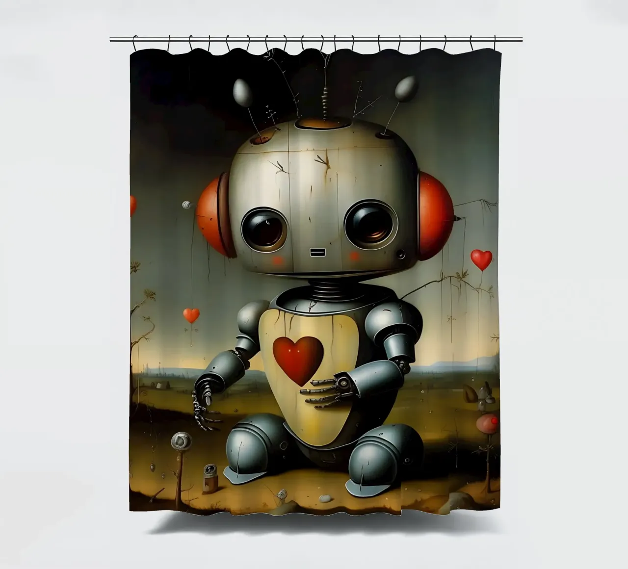 Robot con un cuore_1 tenda da doccia da Pink- und LoveArt by LK