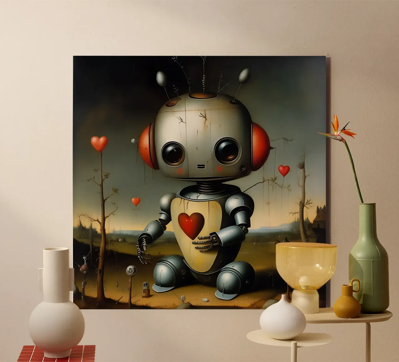 Robot con un cuore_1 alluminio dibond da Pink- und LoveArt by LK