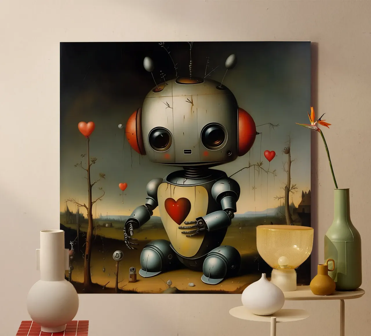 Robot con un cuore_1 tela da Pink- und LoveArt by LK