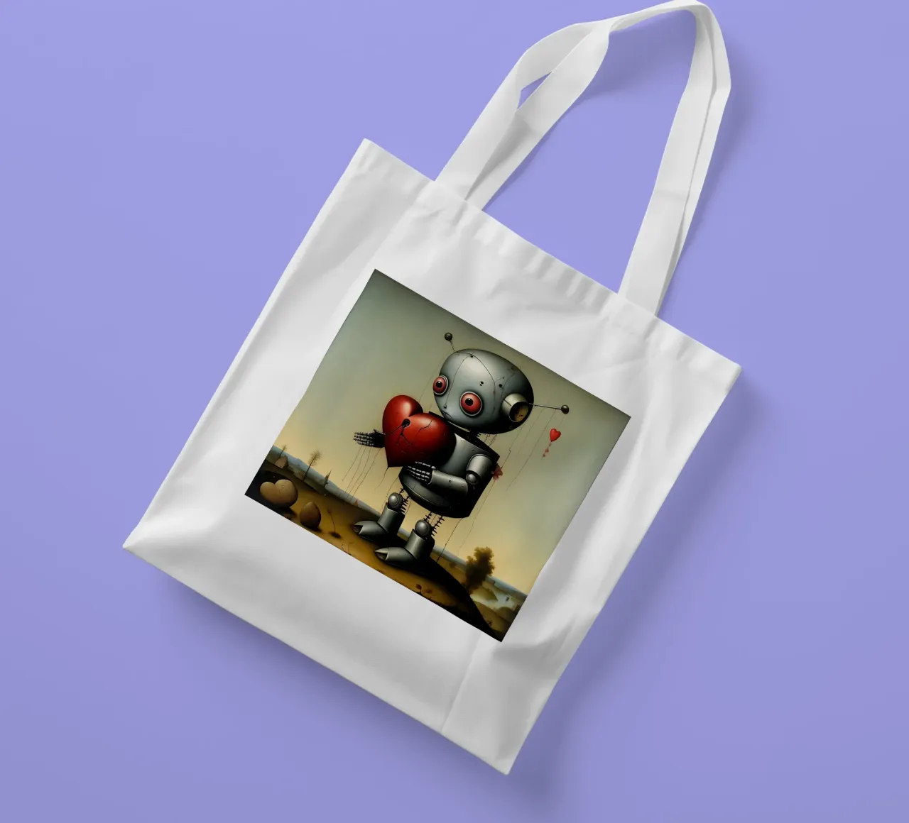 Robot con un cuore_2 borsa in juta da Pink- und LoveArt by LK