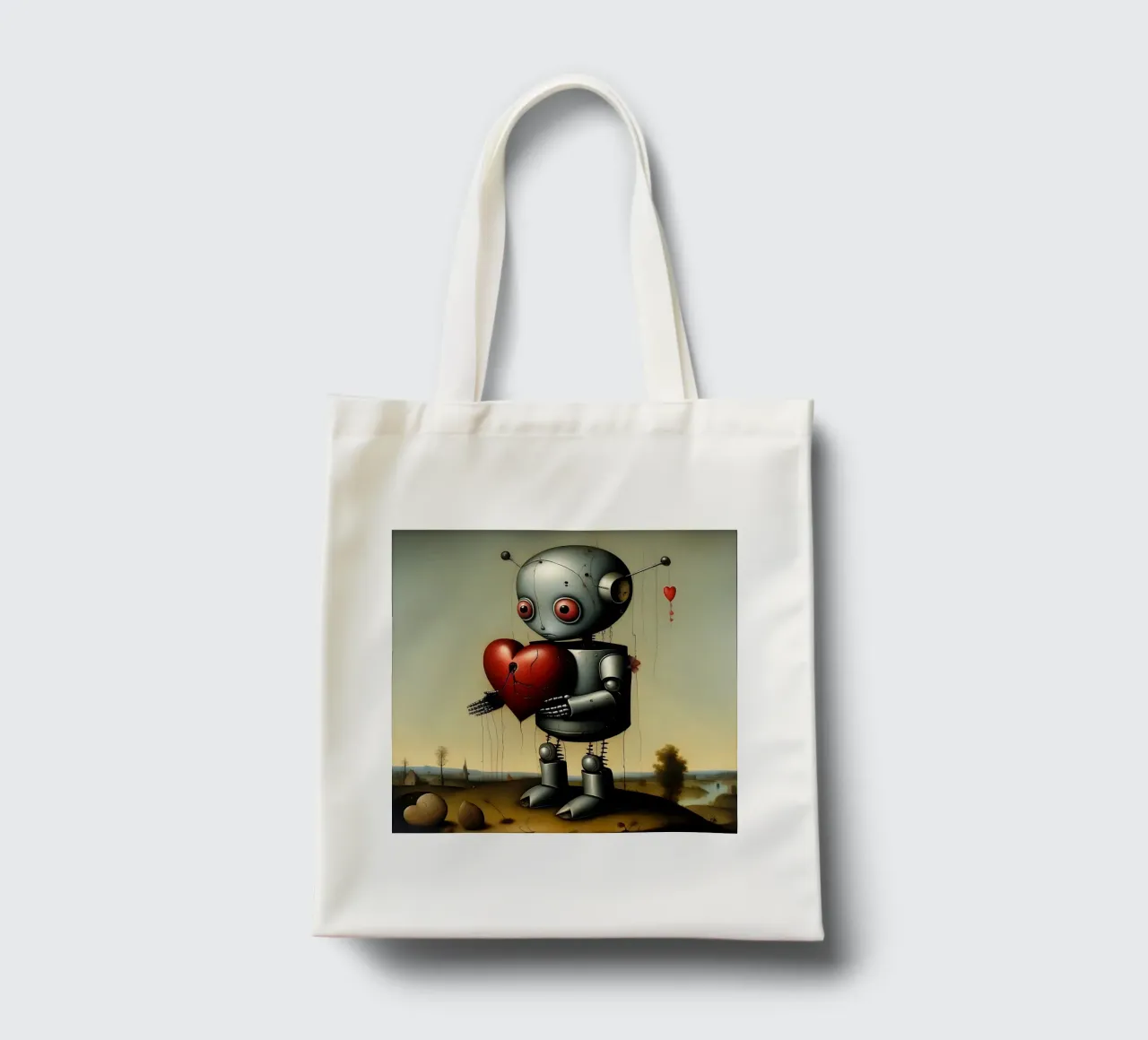 Robot con un cuore_2 borsa in juta da Pink- und LoveArt by LK