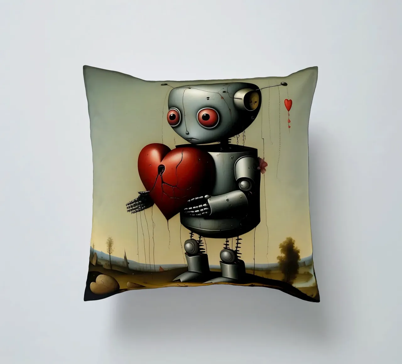 Robot con un cuore_2 cuscino da Pink- und LoveArt by LK