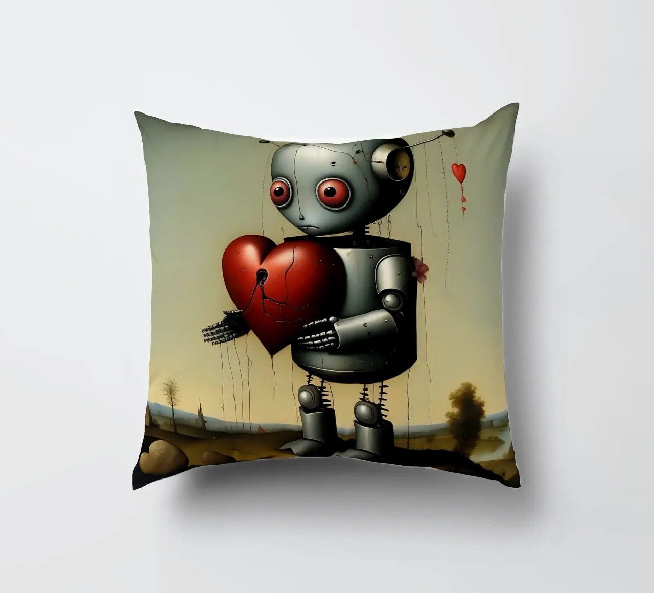 Robot con un cuore_2 cuscino da Pink- und LoveArt by LK