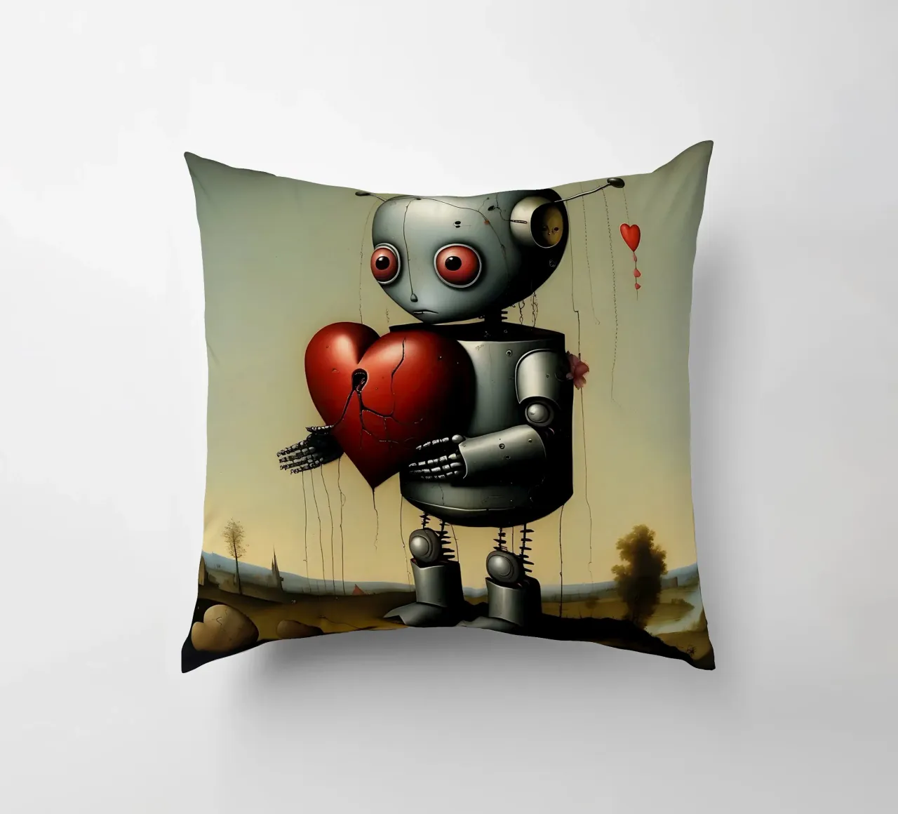 Robot con un cuore_2 cuscino da Pink- und LoveArt by LK