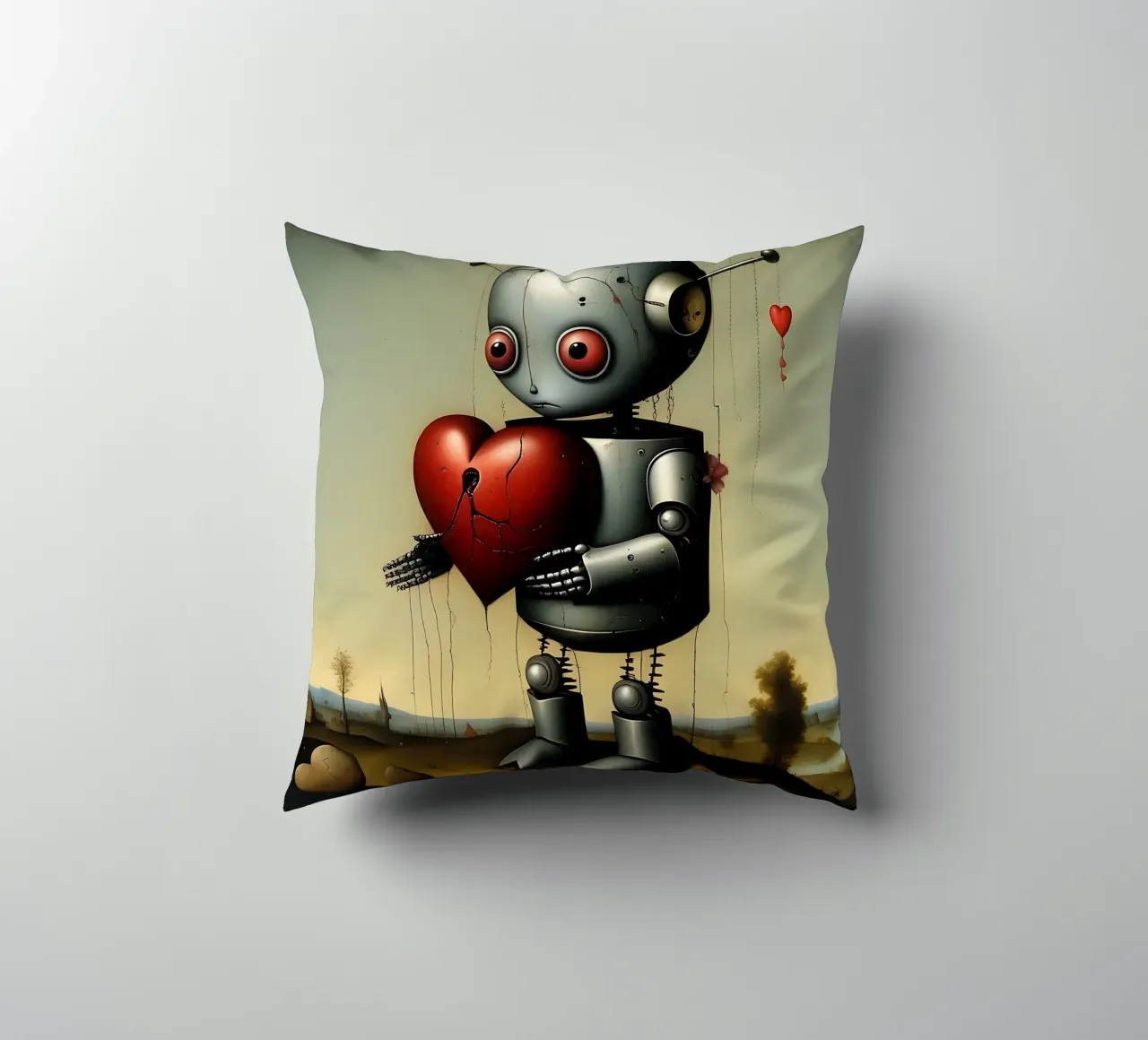 Robot con un cuore_2 cuscino da Pink- und LoveArt by LK