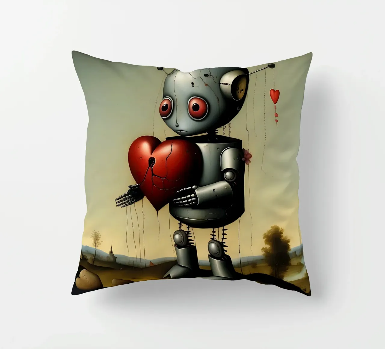 Robot con un cuore_2 cuscino da Pink- und LoveArt by LK