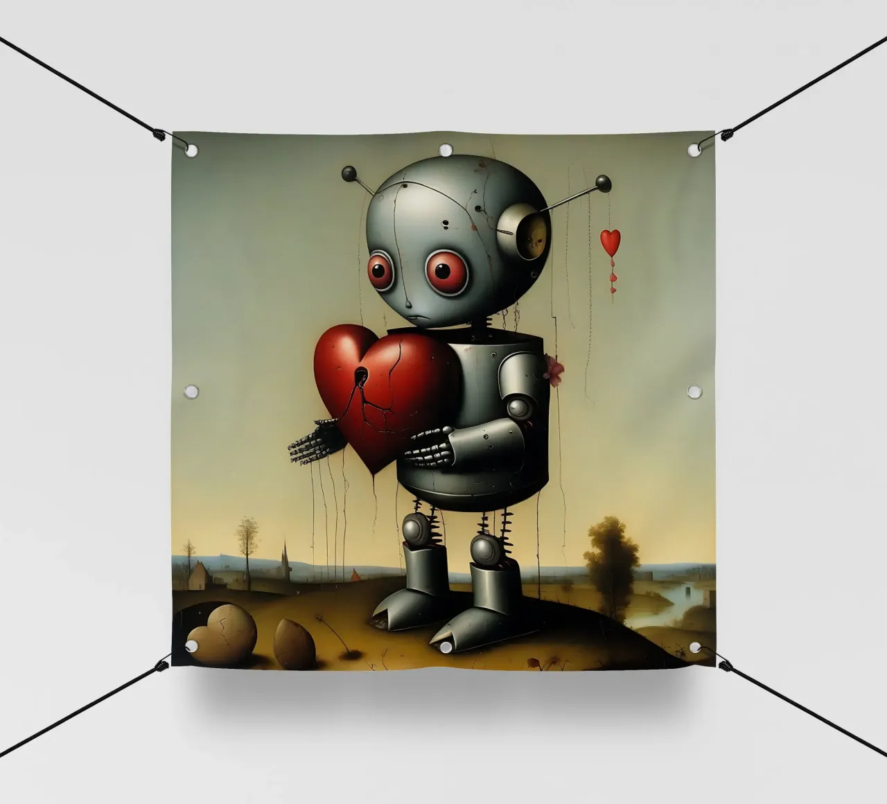 Robot con un cuore_2 telo in pvc da Pink- und LoveArt by LK