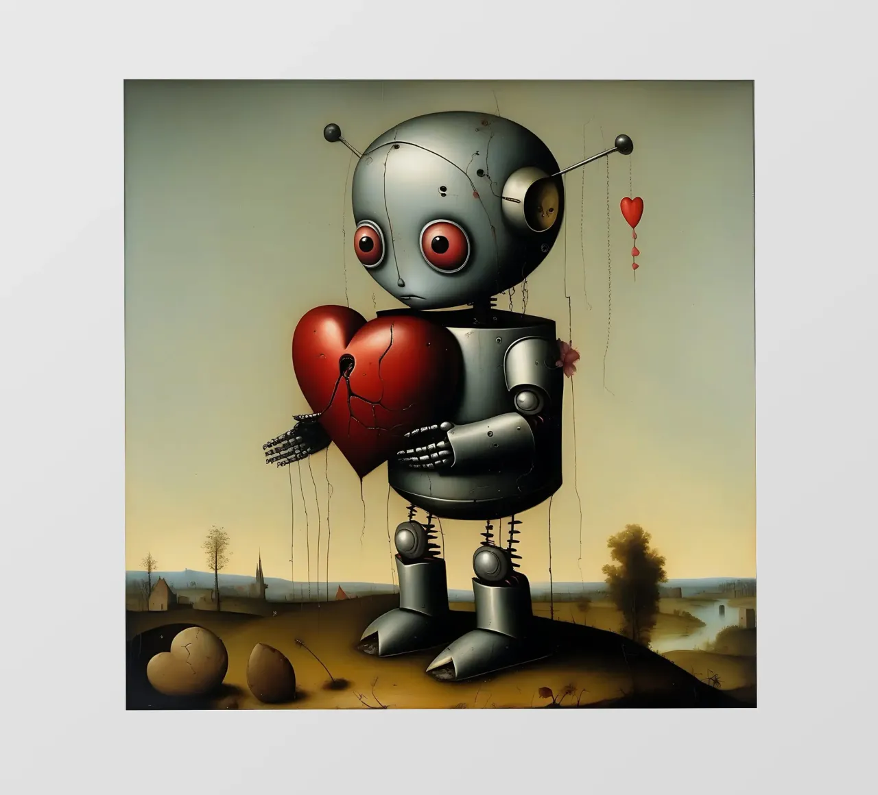 Robot con un cuore_2 telo in pvc da Pink- und LoveArt by LK