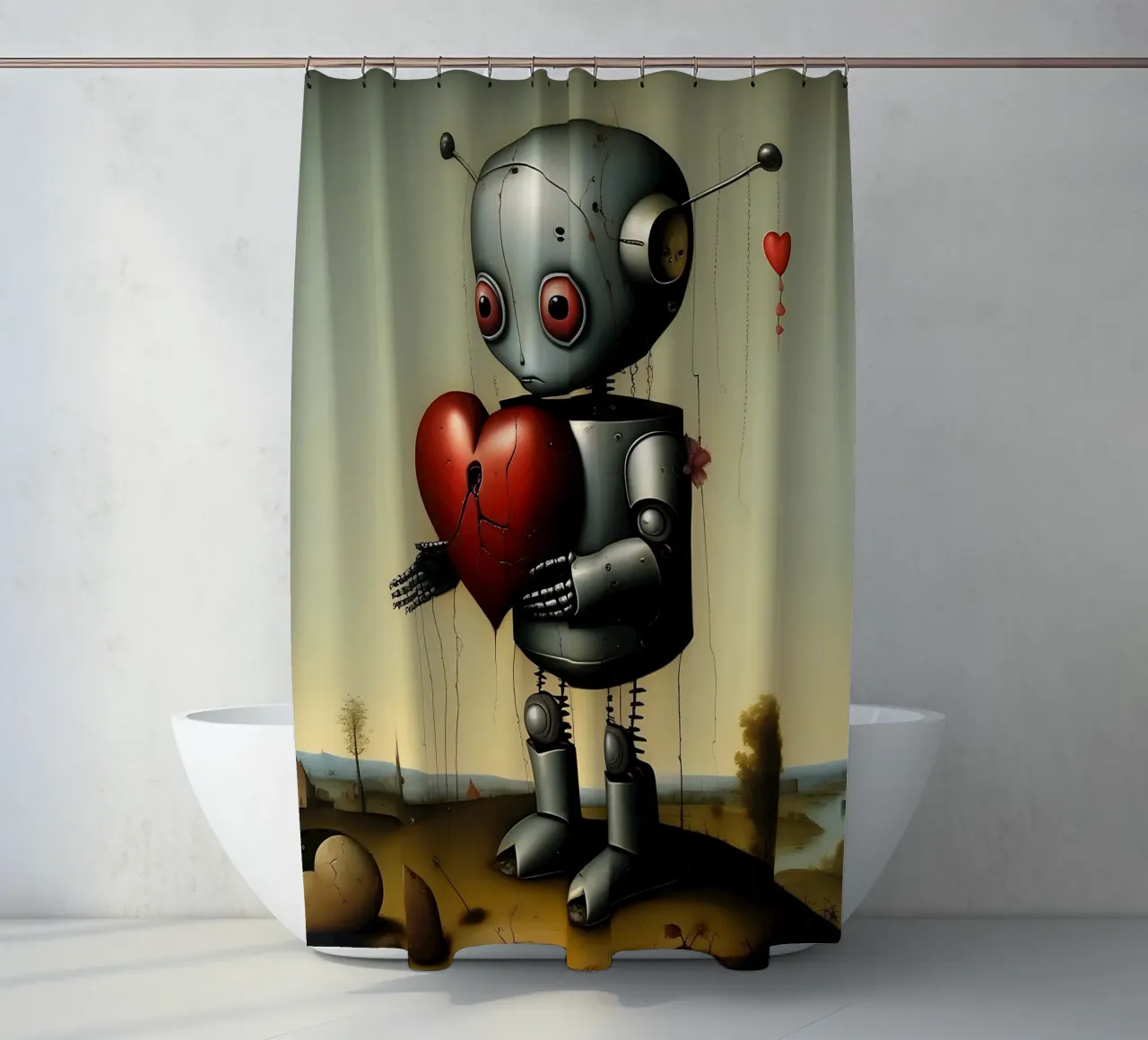 Robot con un cuore_2 tenda da doccia da Pink- und LoveArt by LK
