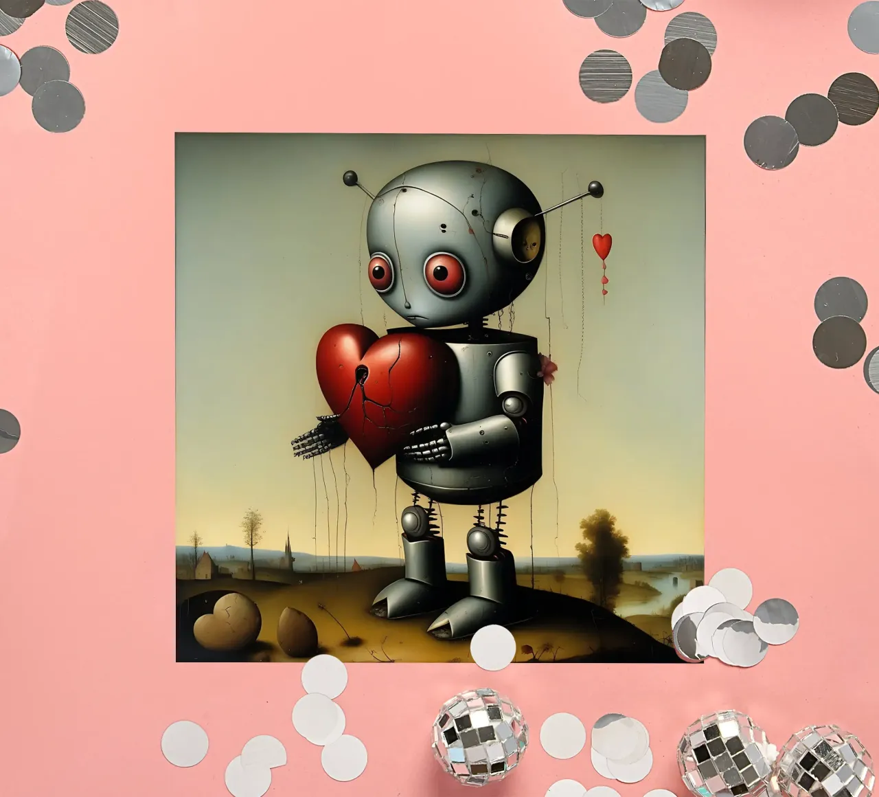 Robot avec un cœur_2 autocollant de Pink- und LoveArt by LK
