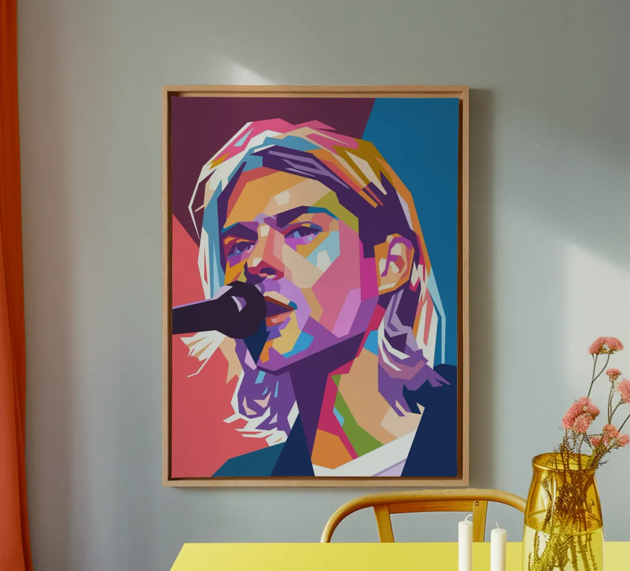 Kurt Cobain Nirvana pop-art canvas met Baklijst van Hantamrata