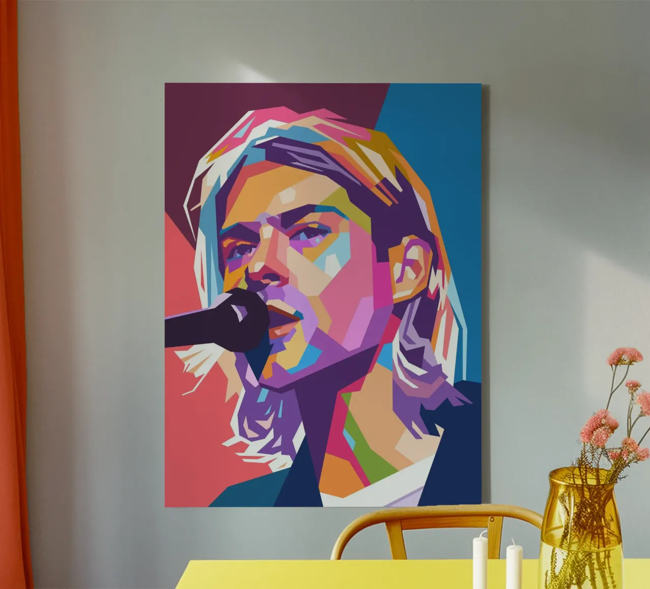 Kurt Cobain Nirvana pop-art canvas met Baklijst van Hantamrata