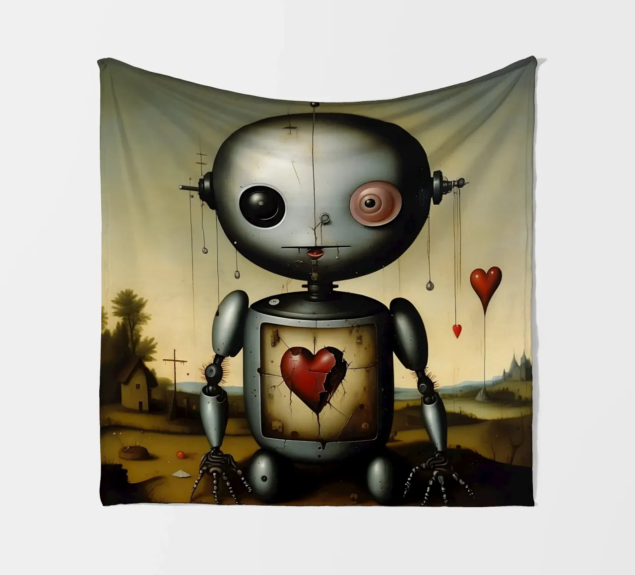 Robot con un cuore_3 coperta in pile da Pink- und LoveArt by LK
