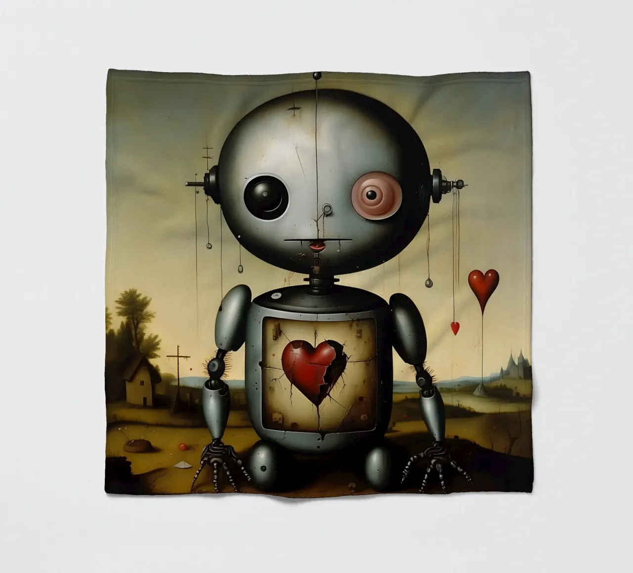 Robot con un cuore_3 coperta in pile da Pink- und LoveArt by LK
