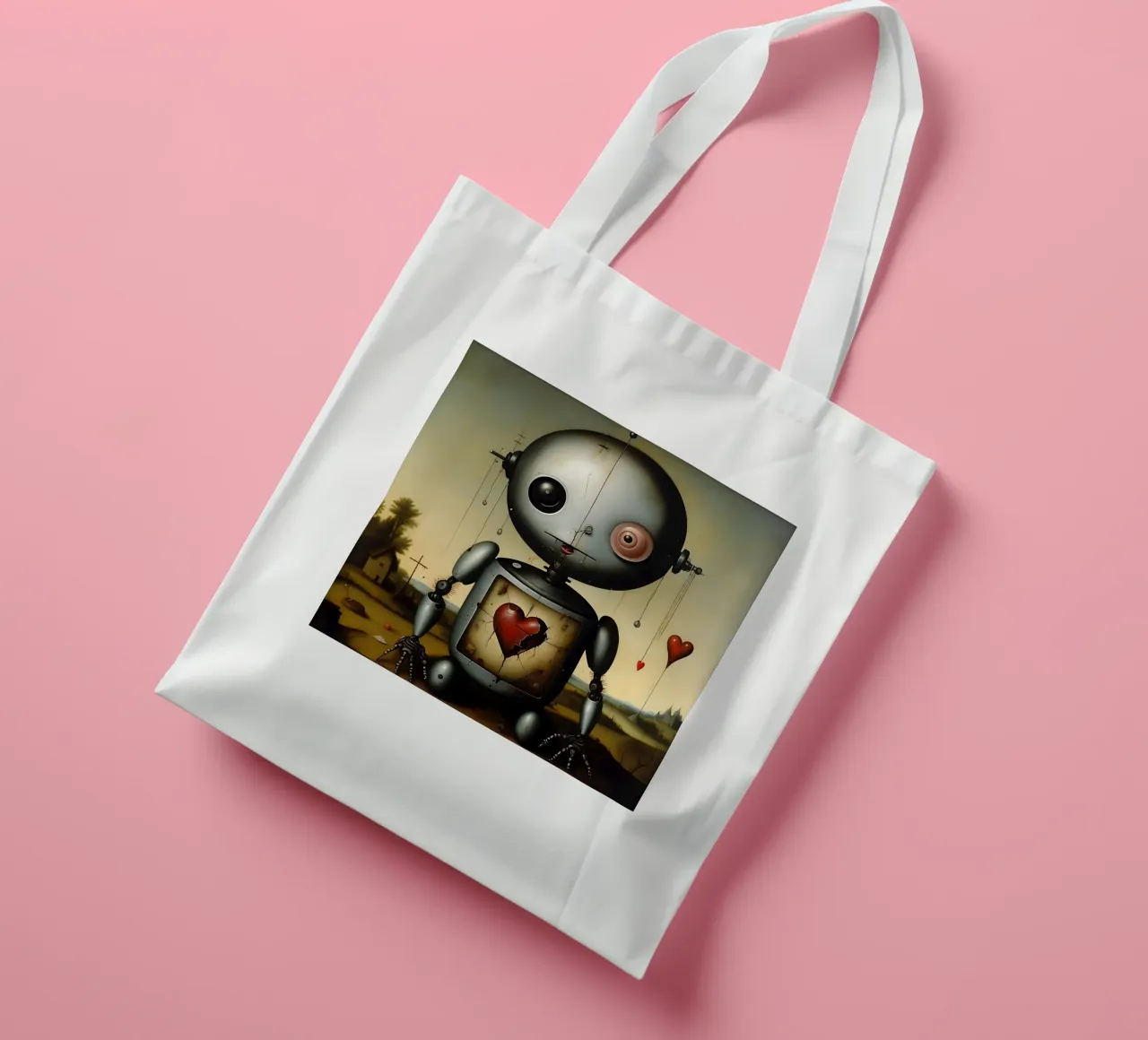 Robot con un cuore_3 borsa in juta da Pink- und LoveArt by LK