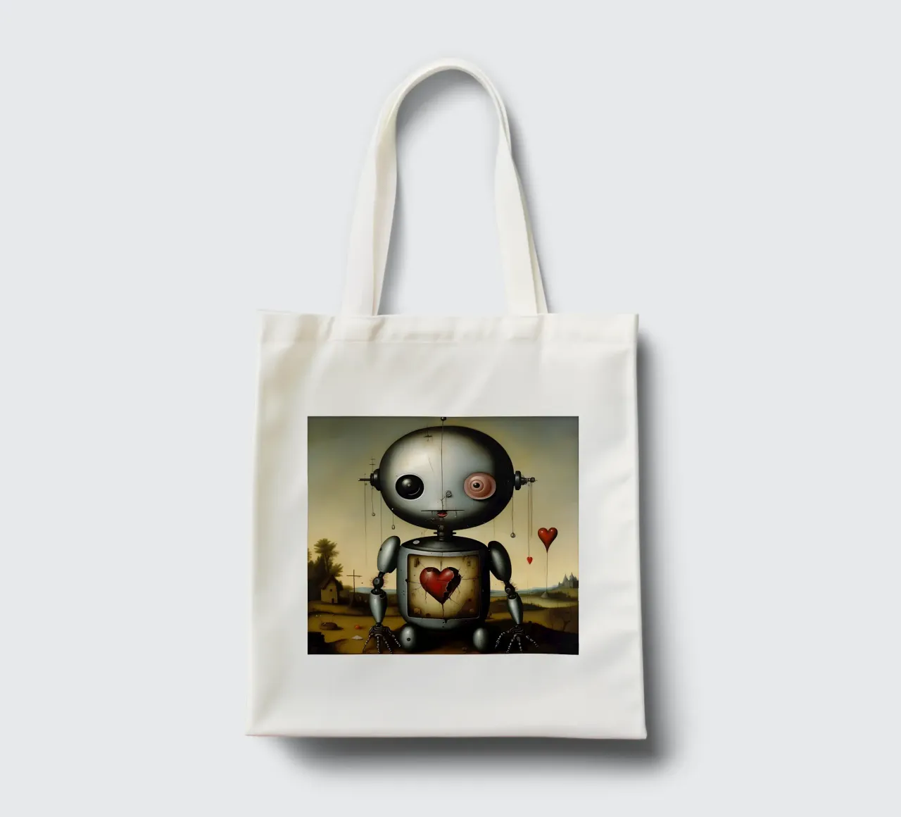 Robot con un cuore_3 borsa in juta da Pink- und LoveArt by LK
