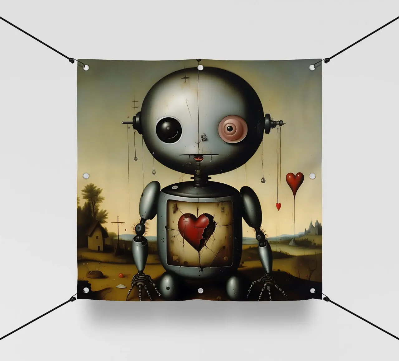 Robot con un cuore_3 telo in pvc da Pink- und LoveArt by LK