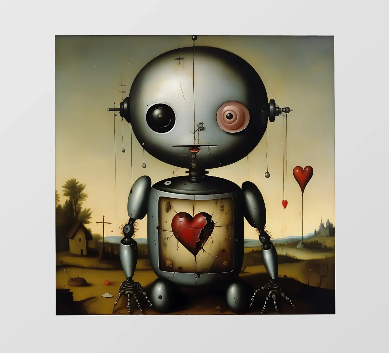 Robot con un cuore_3 telo in pvc da Pink- und LoveArt by LK