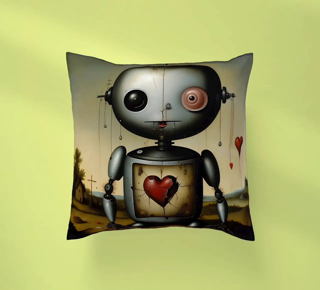 Robot con un cuore_3 cuscino da Pink- und LoveArt by LK