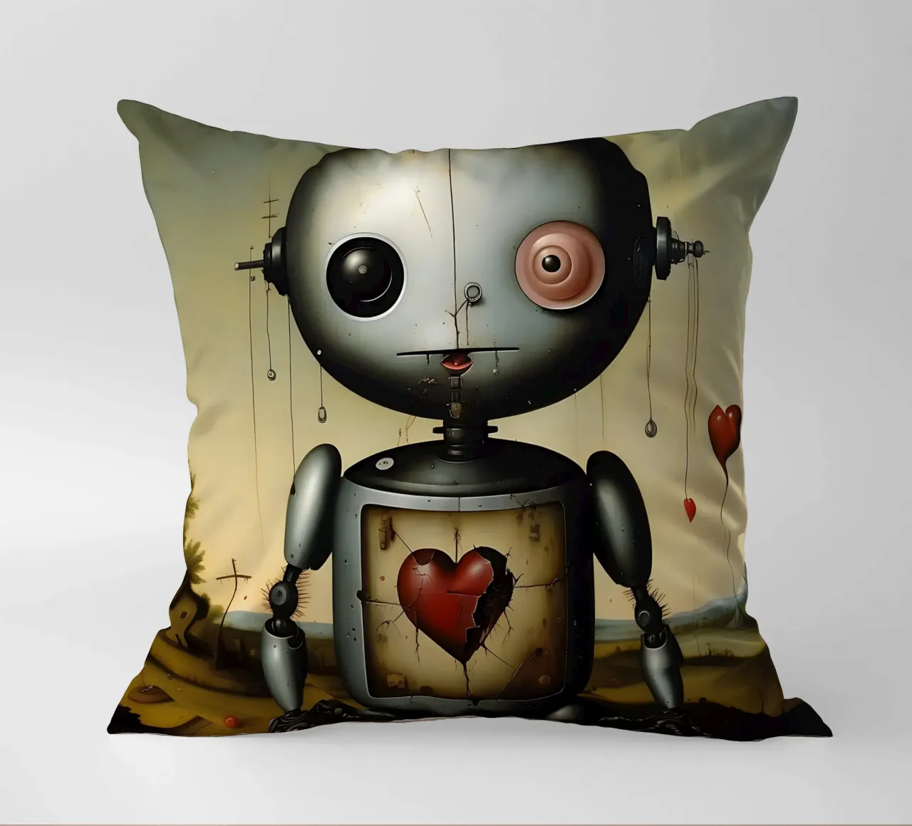Robot con un cuore_3 cuscino da Pink- und LoveArt by LK