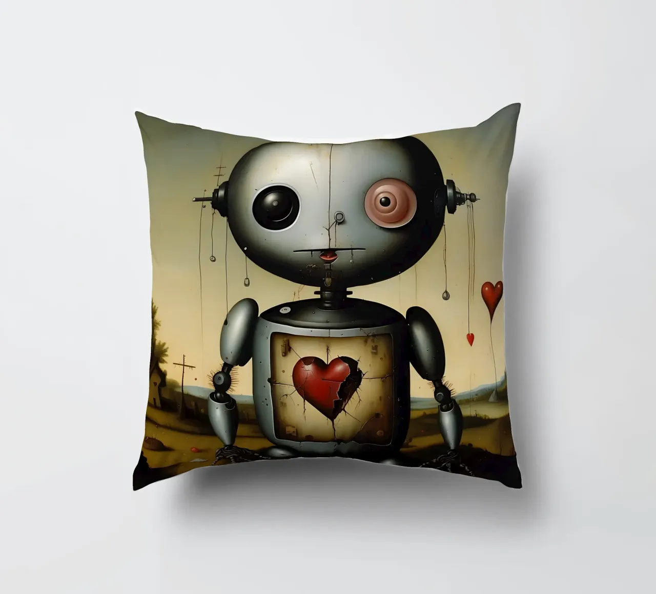 Robot con un cuore_3 cuscino da Pink- und LoveArt by LK