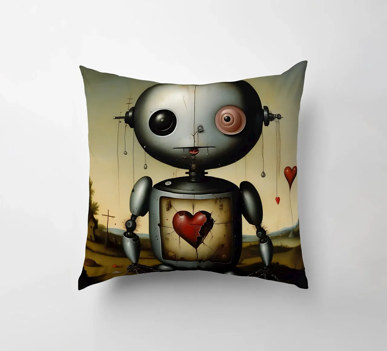Robot con un cuore_3 cuscino da Pink- und LoveArt by LK