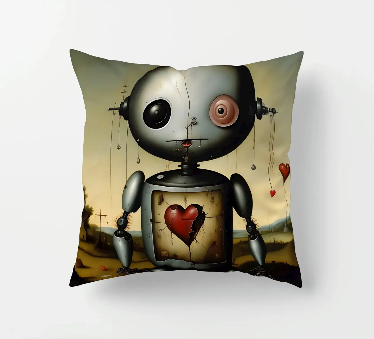 Robot con un cuore_3 cuscino da Pink- und LoveArt by LK
