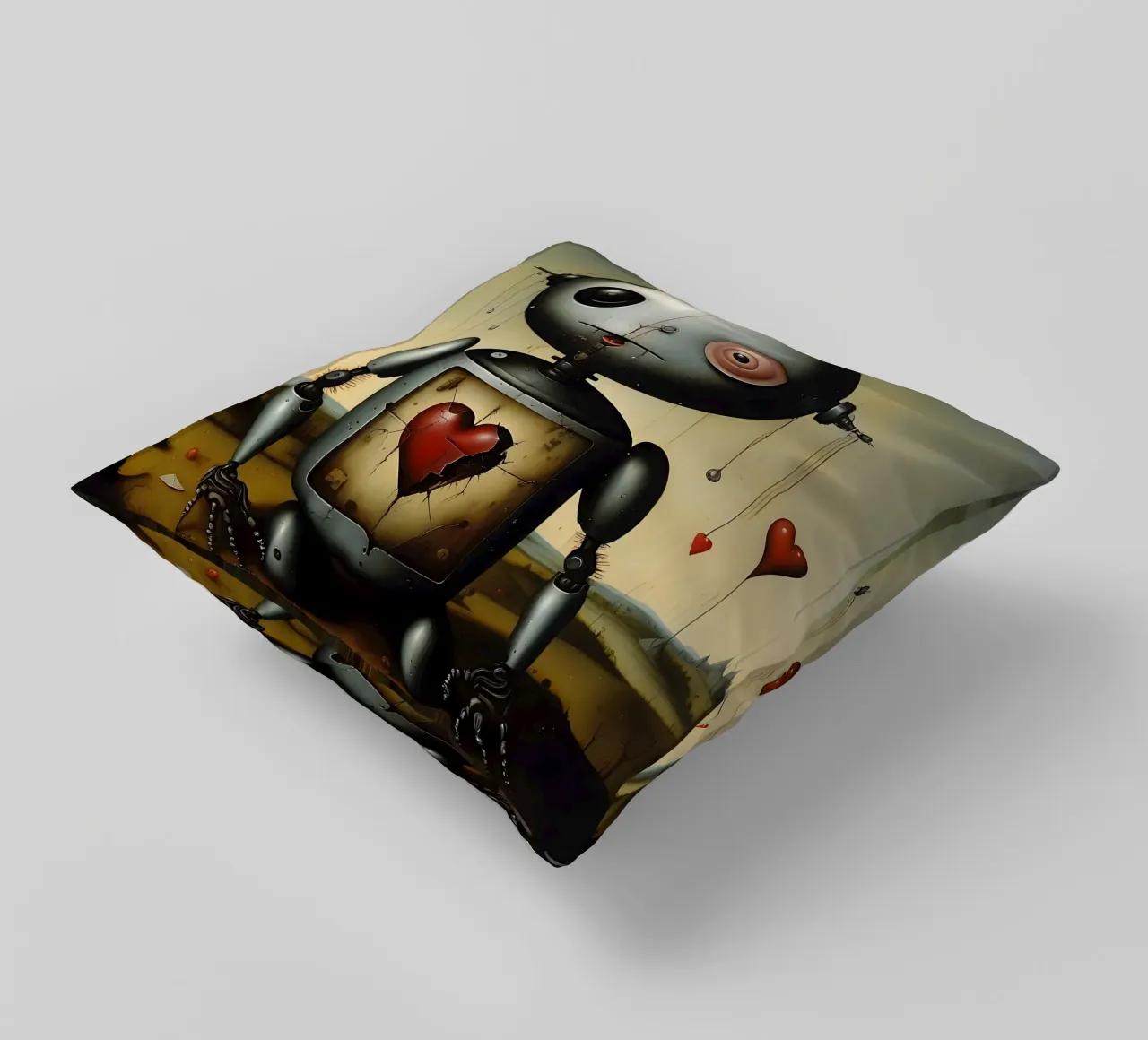 Robot con un cuore_3 cuscino da Pink- und LoveArt by LK