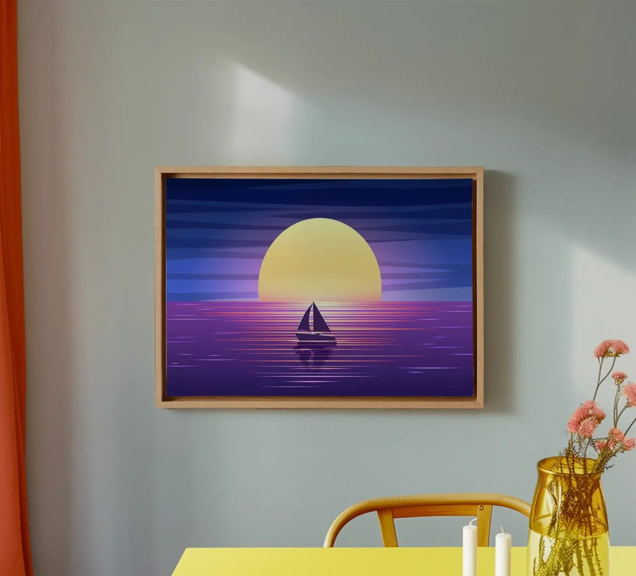 Zeilboot Zeezicht canvas met Baklijst van Bartosz Powalka