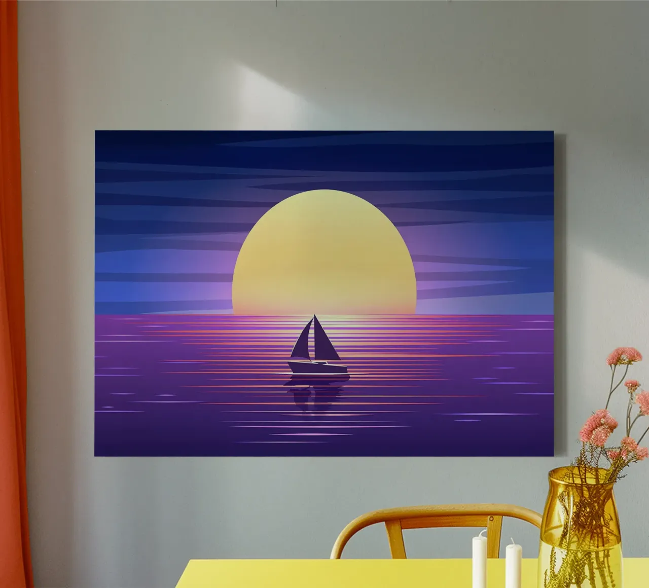 Zeilboot Zeezicht canvas met Baklijst van Bartosz Powalka
