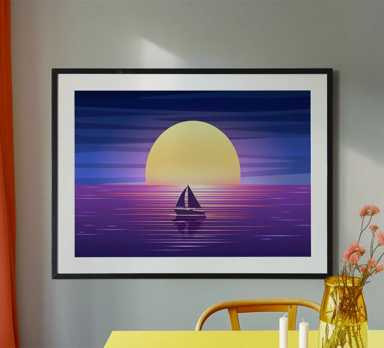Bateau à voile Vue sur l'océan poster avec cadre en aluminium de Bartosz Powalka