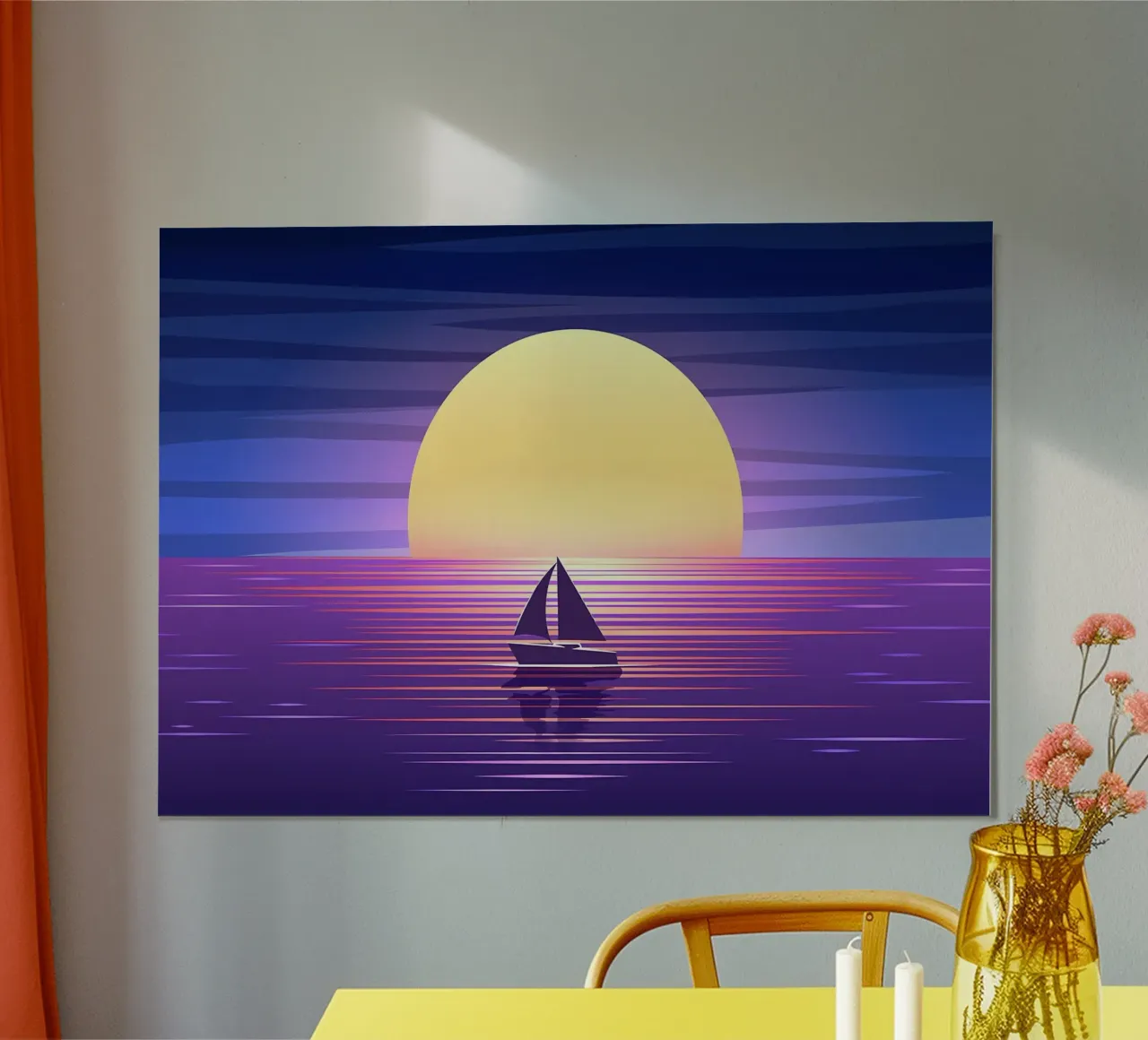 Bateau à voile Vue sur l'océan poster avec cadre en aluminium de Bartosz Powalka
