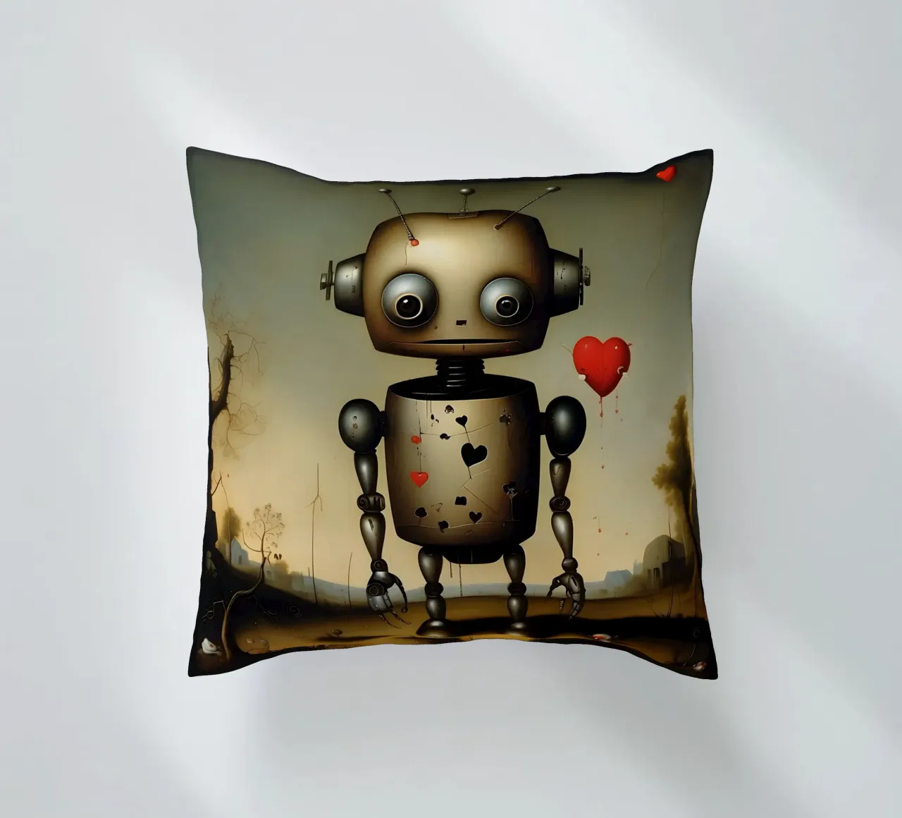 Robot con un cuore_4 cuscino da Pink- und LoveArt by LK