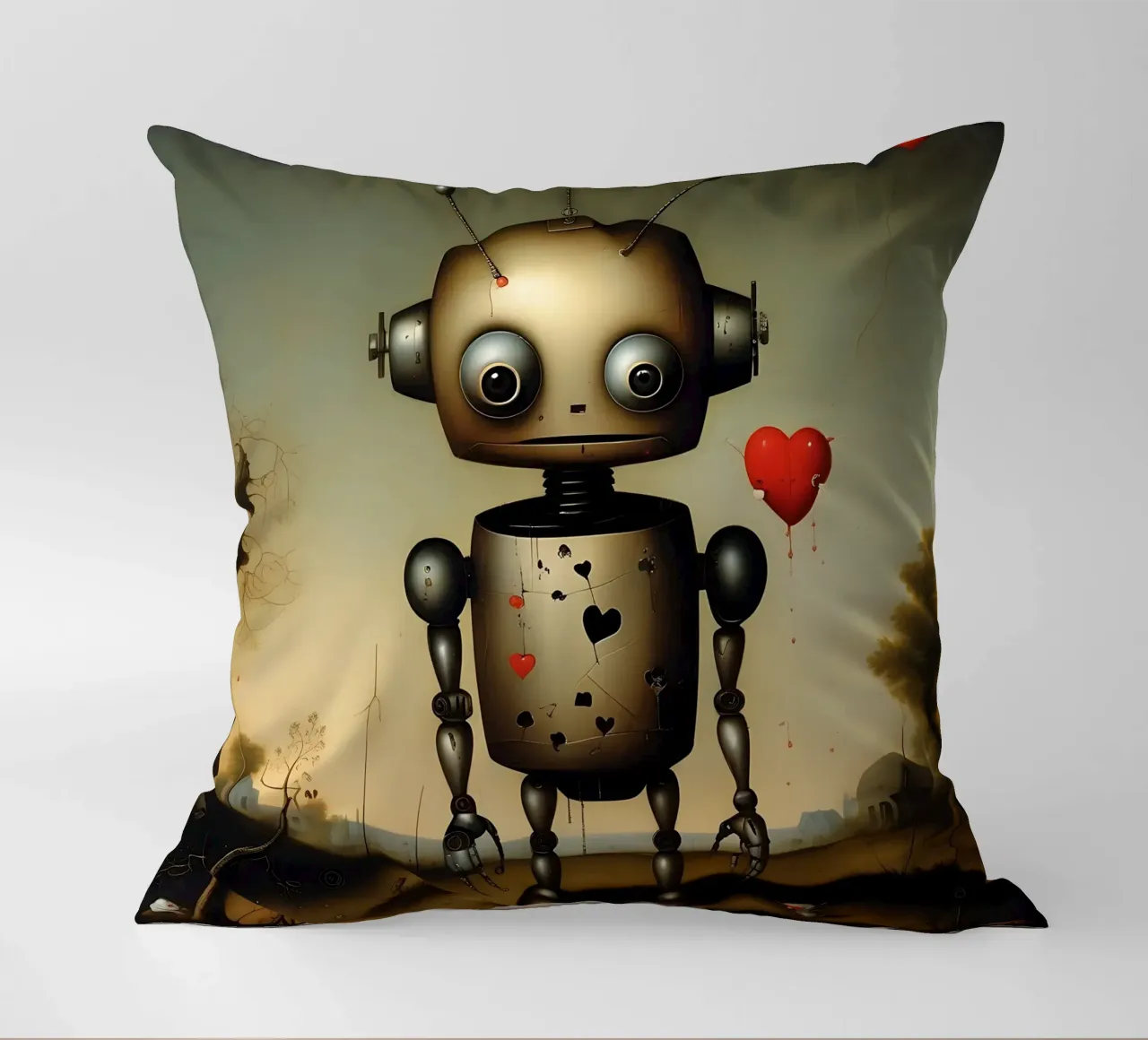 Robot con un cuore_4 cuscino da Pink- und LoveArt by LK