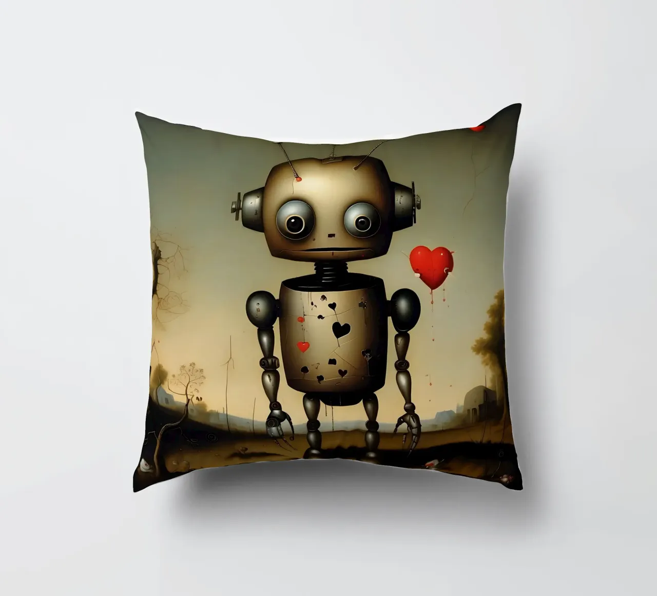 Robot con un cuore_4 cuscino da Pink- und LoveArt by LK