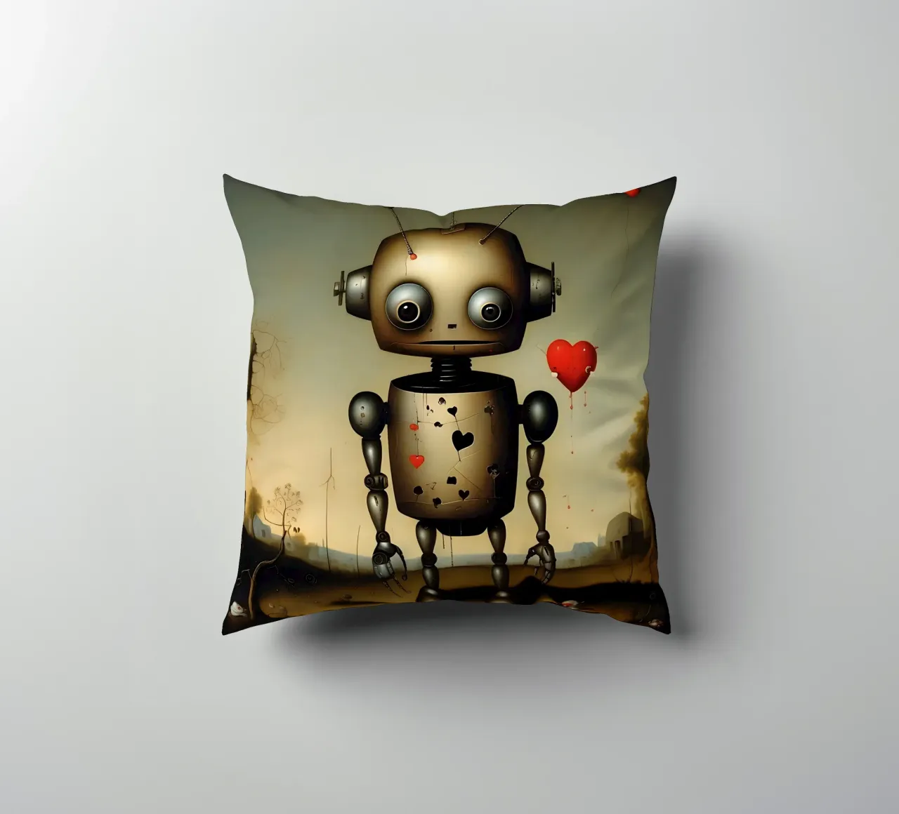 Robot con un cuore_4 cuscino da Pink- und LoveArt by LK