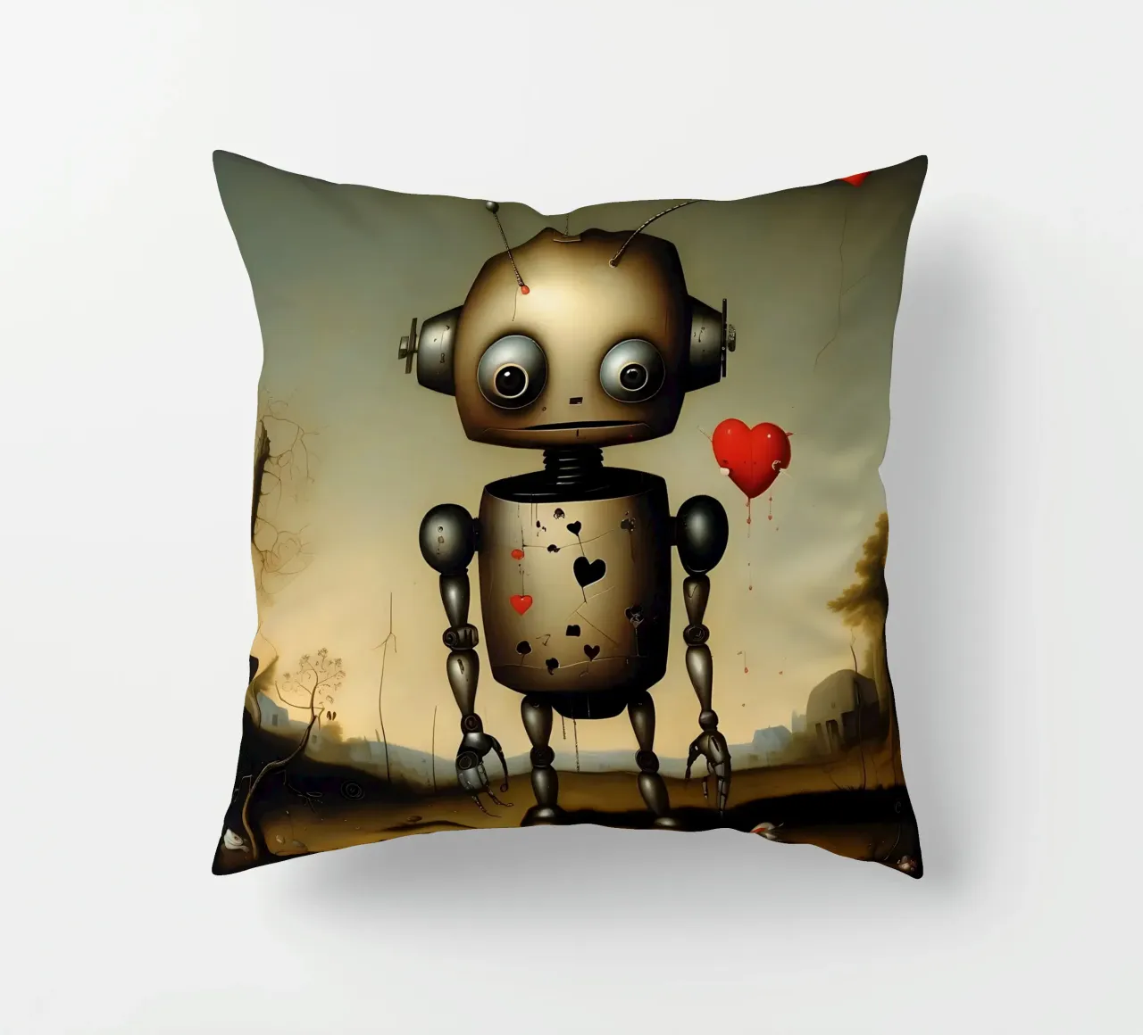 Robot con un cuore_4 cuscino da Pink- und LoveArt by LK