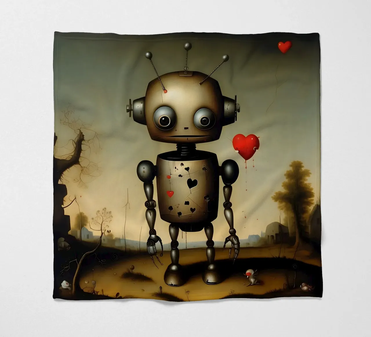 Robot con un cuore_4 coperta in pile da Pink- und LoveArt by LK