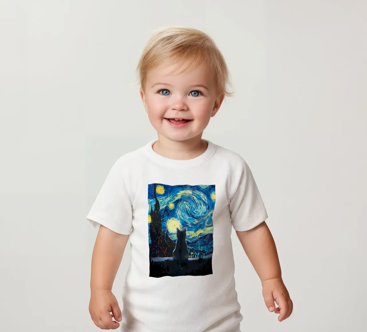 Starry Night Cat baby t-shirt by Adrian Patel