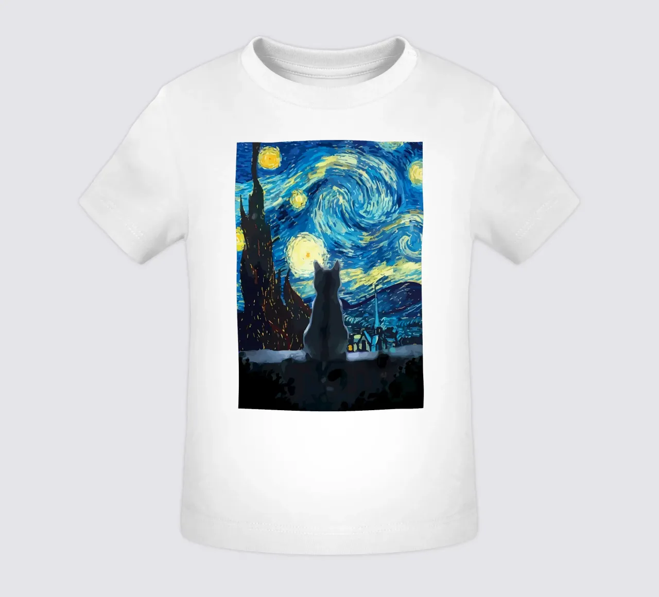 Starry Night Cat baby t-shirt by Adrian Patel