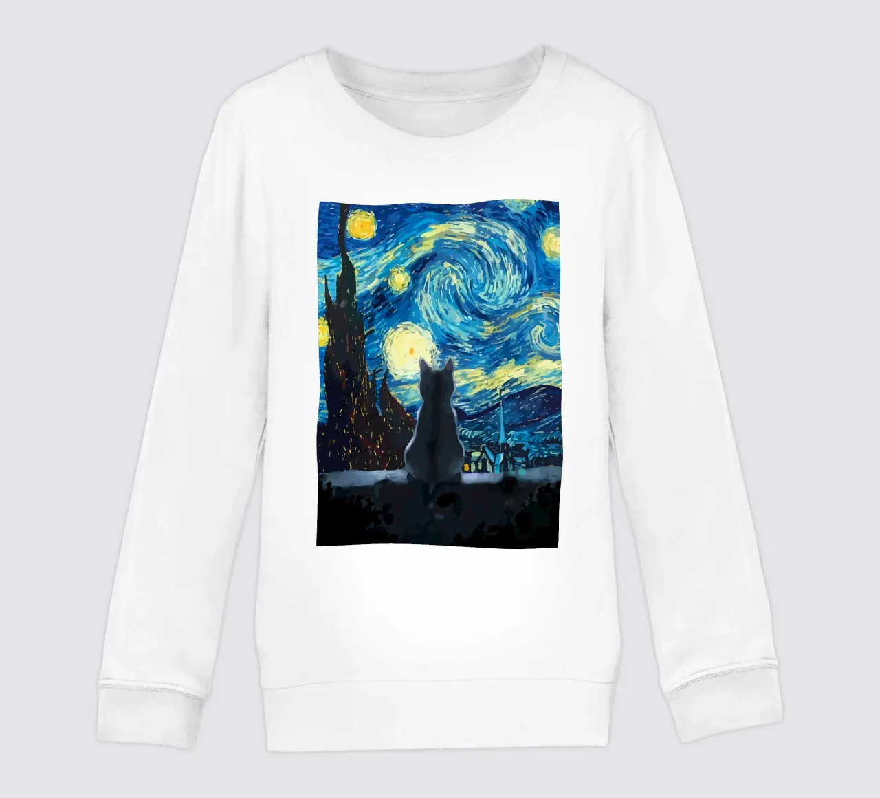 Starry Night Cat kids sweatshirt by Adrian Patel