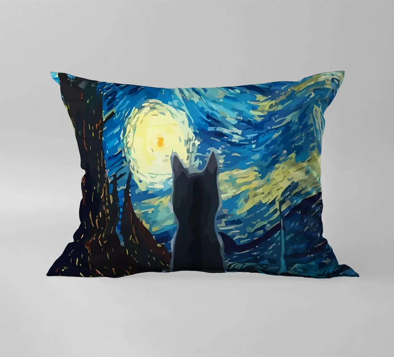 Starry Night Cat decorative cushion by Adrian Patel