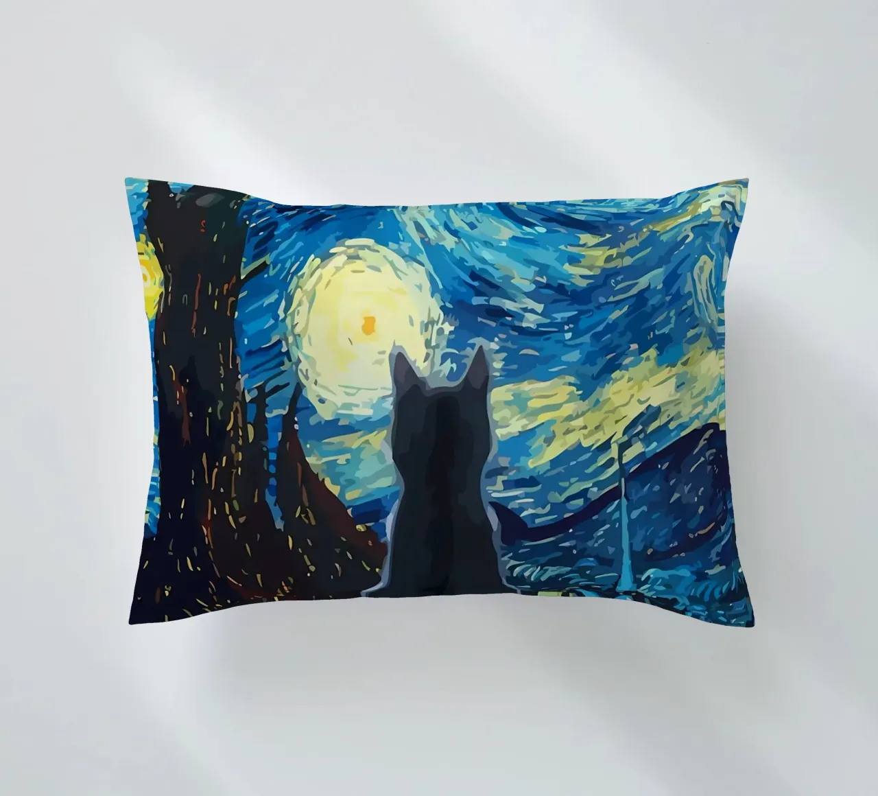 Starry Night Cat decorative cushion by Adrian Patel