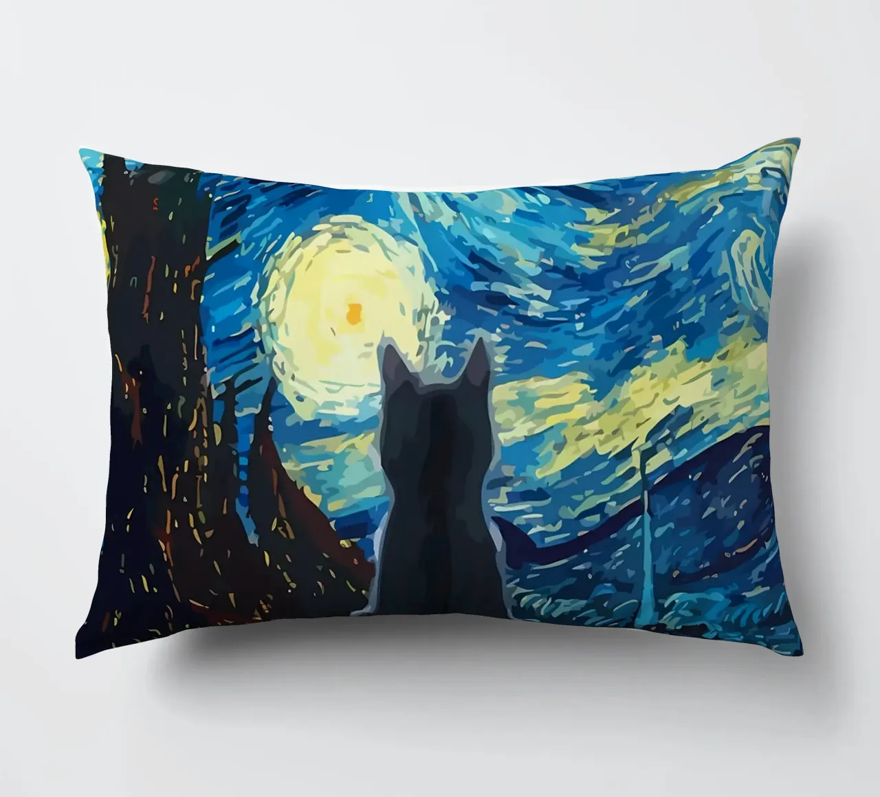 Starry Night Cat decorative cushion by Adrian Patel