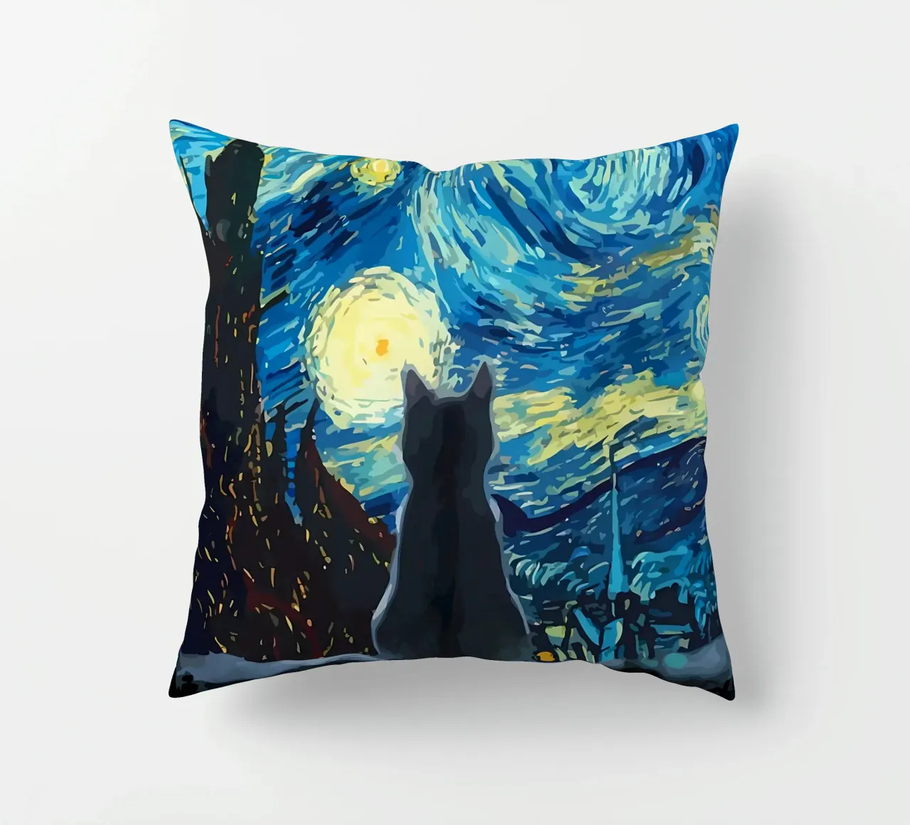 Starry Night Cat decorative cushion by Adrian Patel