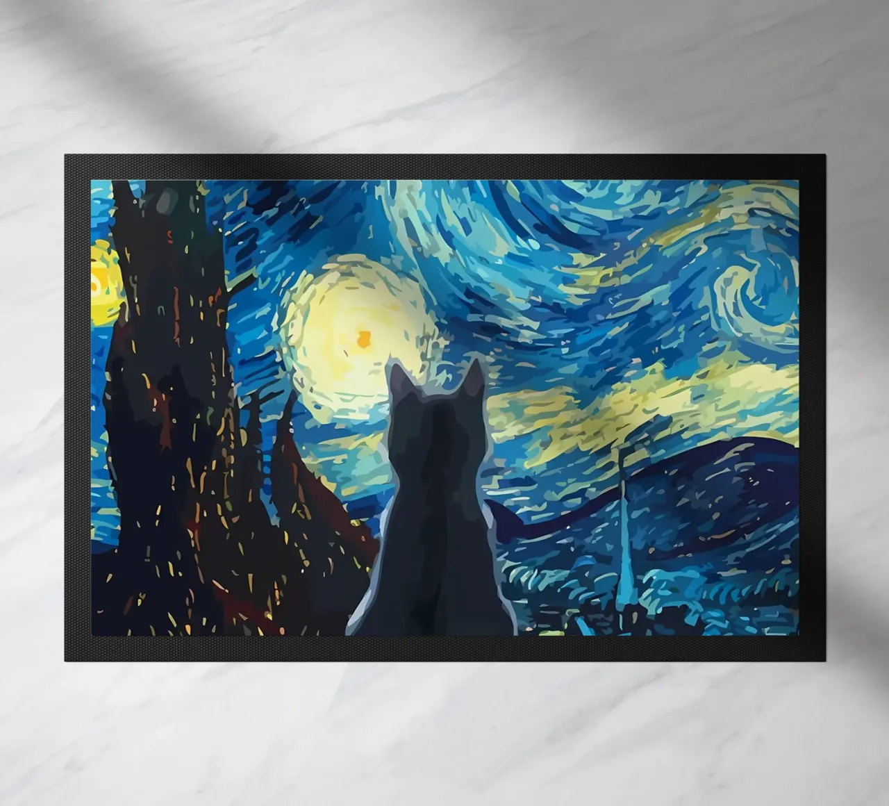 Starry Night Cat doormat by Adrian Patel
