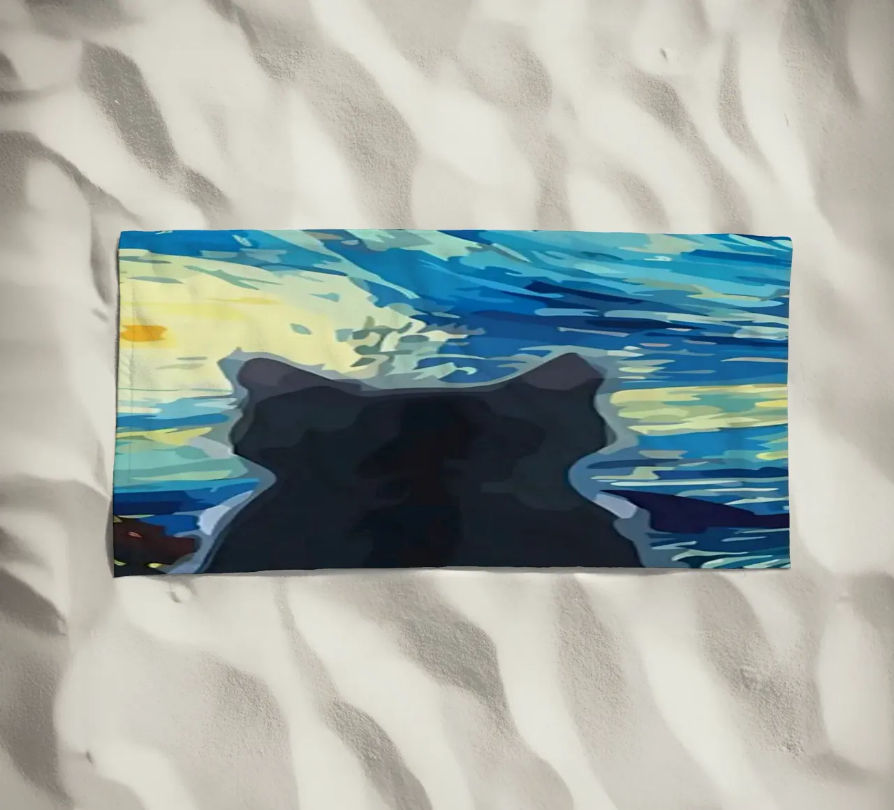 Starry Night Cat beach towel by Adrian Patel
