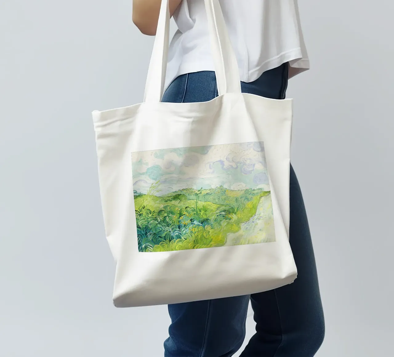 Green Wheat Fields, Auvers by Vincent van Gogh borsa in juta da Van Gogh Prints